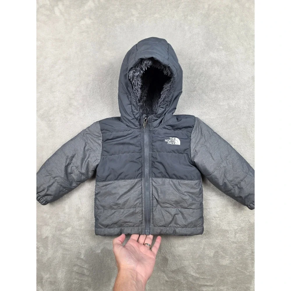 The North Face Puffer Jacket Kids 18-24M Gray Hooded Fleece Lined Zip Coat *Read